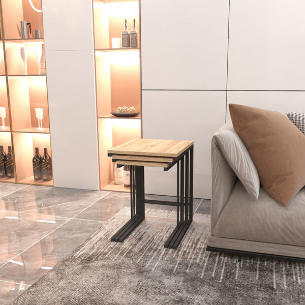 Stół do jadalni Jakobstad w zestawie 3-częściowym Czarny/wygląd drewna [en.casa]