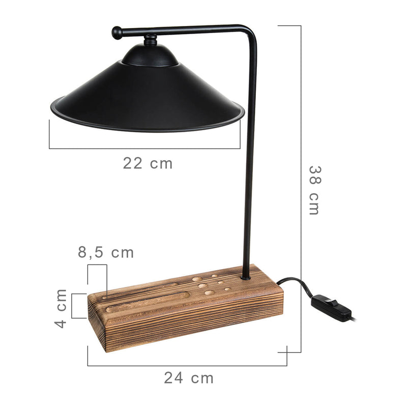 Szkic wymiarowy Lampa stołowa Folkestone E27 lite drewno metal czarny / drewno [lux.pro]