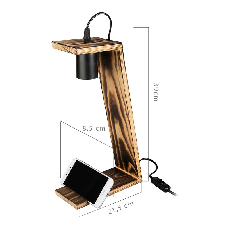 Szkic wymiarowy Lampa stołowa Gillingham E27 lite drewno czarny / wygląd drewna [lux.pro]