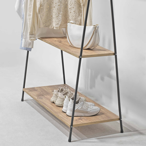 Wieszak na ubrania Bramsnæs z 2 półkami 139 x 100 x 46 cm czarny / orzechowy [en.casa]