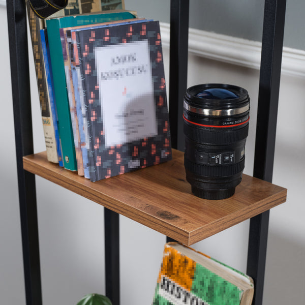 Regał stojący Bjergsted z 4 półkami 150x36x21 cm Czarny/Orzechowy wygląd [en.casa]