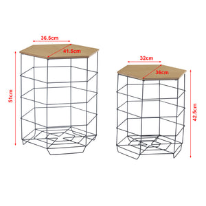Zestaw stolików bocznych Hørsholm zestaw 2 metalowy kosz czarny / kolory drewna [en.casa]