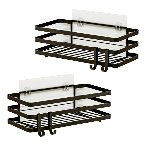Półka prysznicowa bez wiercenia Pertunmaa zestaw 2 szt. 25x12x7,5 cm czarna [en.casa]