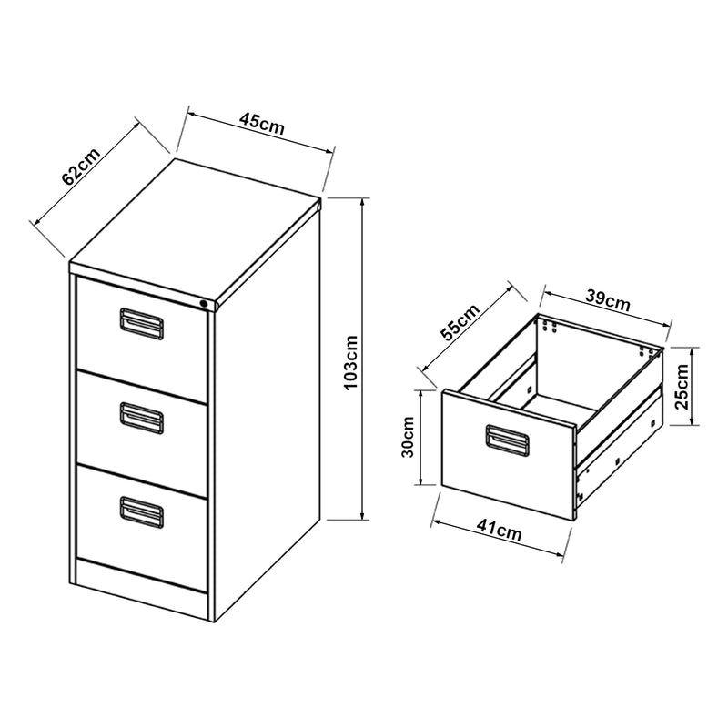 Szkic wymiarowy Szafka z szufladami Rääkkylä 103x45x62cm stal [en.casa]