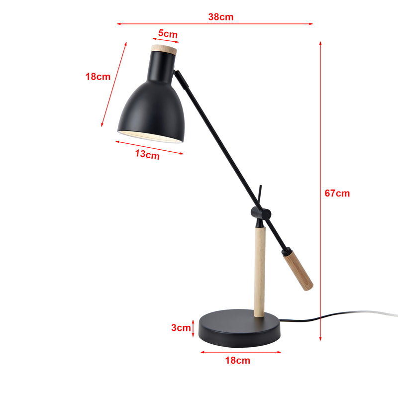 Szkic wymiarowy Lampa stołowa Watford czarny / kolory drewna [lux.pro]