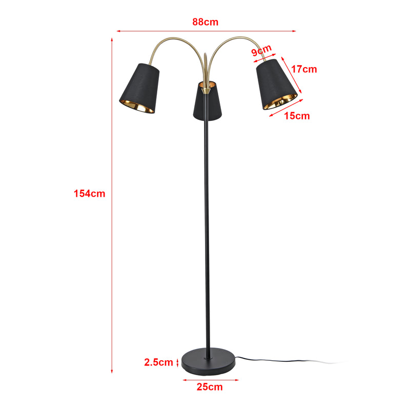 Szkic wymiarowy Lampa podłogowa Wycombe 3-light czarny / złoty [lux.pro]