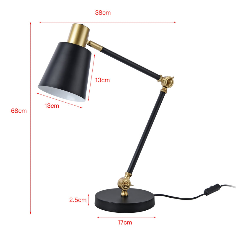 Szkic wymiarowy Lampa stołowa Abergele czarny / złoty [lux.pro]