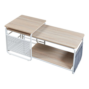 Stolik TV Dyrøy ze stolikiem bocznym biały/dąb [en.casa]