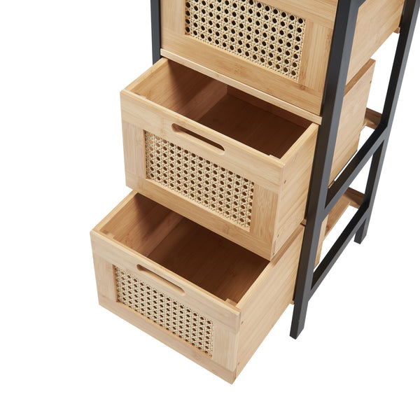 Tervola szafka łazienkowa z 3 szufladami czarna/bambus [en.casa]