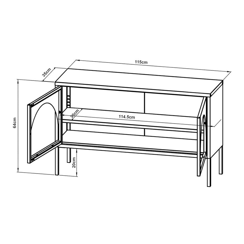 Szkic wymiarowy Szafka pod TV Karlskrona 115x35x64 cm czarna, matowa [en.casa]