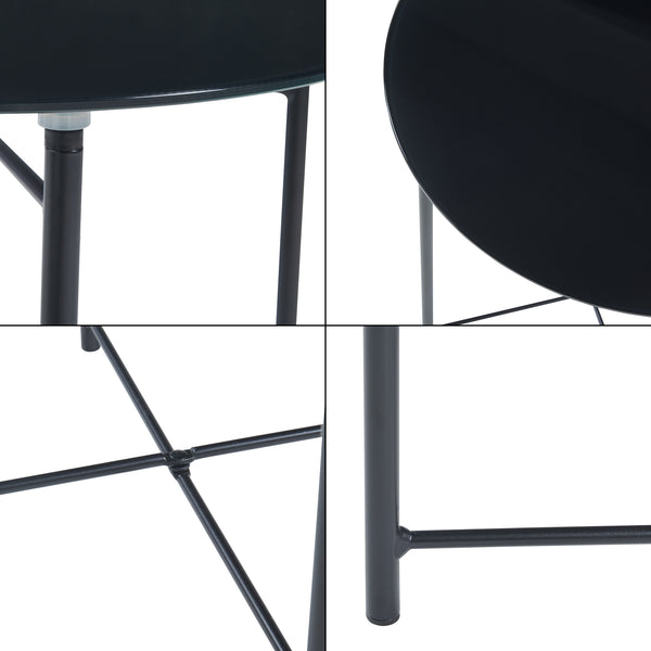 Stolik boczny Ödeshög ze szklanym blatem 45xØ42cm czarny [en.casa]