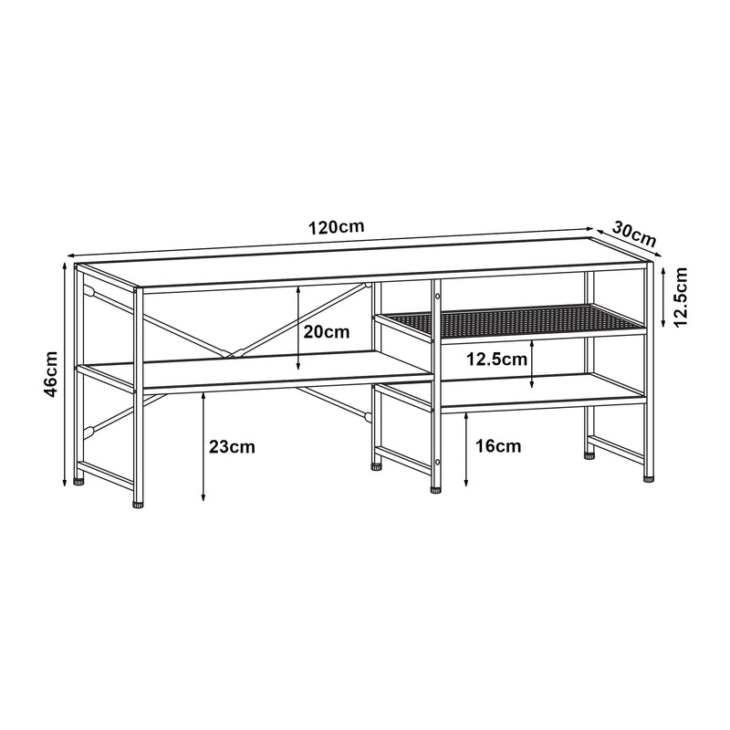 Szkic wymiarowy Stolik TV Västiarharg 120x30x46 cm czarny/orzechowy [en.casa]
