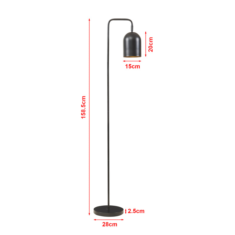 Szkic wymiarowy Barnard metalowa lampa podłogowa 159 cm czarna [lux.pro]