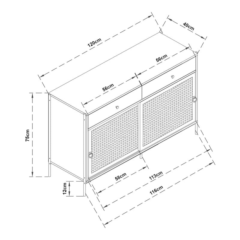 Szkic wymiarowy Szafka pod TV Tysnes 120x40x75 cm dąb/czarny [en.casa]
