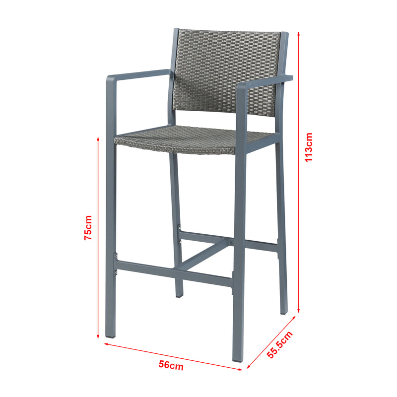 Szkic wymiarowy Zestaw 2 krzeseł barowych Avise aluminium ciemnoszare [casa.pro]