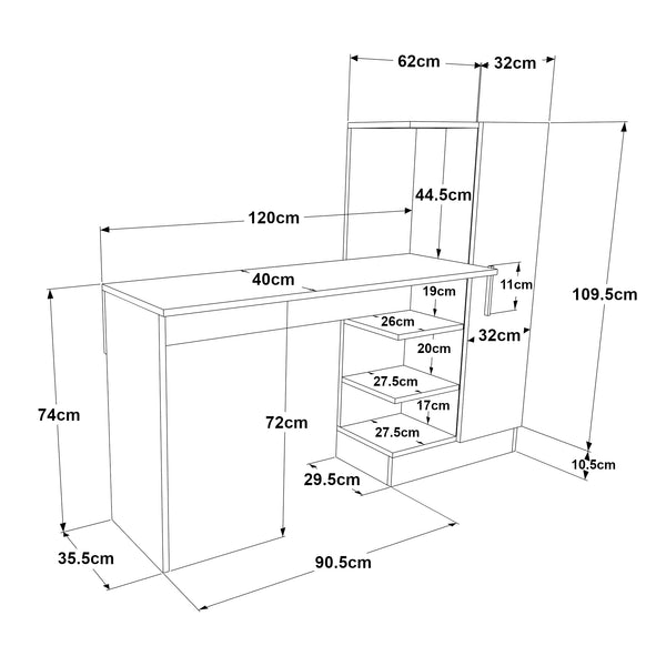 Biurko z szafką Varhalo 120x153x40 cm dąb/antracyt [en.casa]
