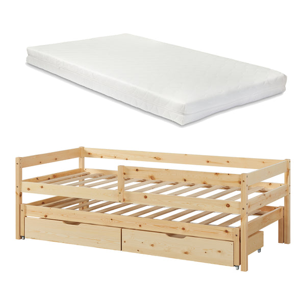 Sonkajärvi podwójne łóżko dziecięce z materacem 90x200cm natura [en.casa]
