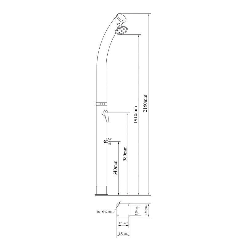Szkic wymiarowy Prysznic solarny Kebomi 216 cm 18 L [casa.pro]