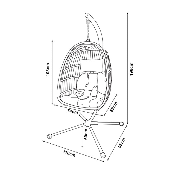 Fotel wiszący Edeng ze stelażem 196x110x95 cm Szary [en.casa]
