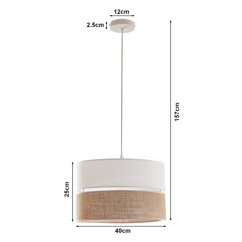 Szkic wymiarowy Lampa wisząca Barton o wyglądzie bieli i lnu [lux.pro]