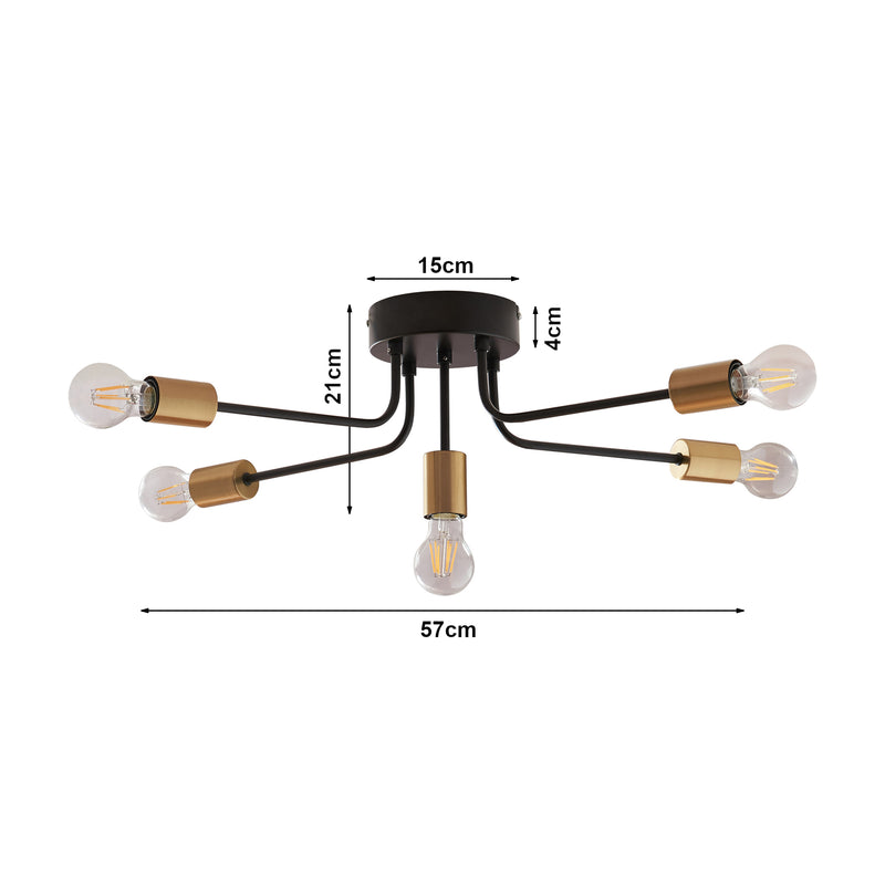 Szkic wymiarowy Lampa sufitowa Benfleet 5 x E27 czarny/mosiądz [lux.pro]