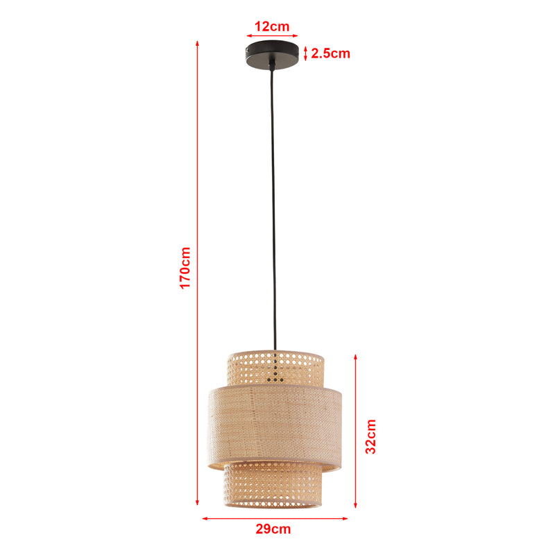 Szkic wymiarowy Lampa wisząca Biggar o rattanowym wyglądzie/wiklinowym wzorze [lux.pro]