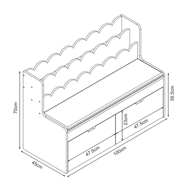Ławka dziecięca z półką Vestnes 100x45x70 cm Cotton Candy/Biały [en.casa]