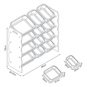 Półka dziecięca Vestnes z 12 pojemnikami do przechowywania 78x86x27 cm Cotton Candy/Biały [en.casa]
