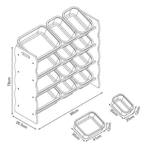 Półka dziecięca Vestnes z 12 pojemnikami do przechowywania 78x86x27 cm Cotton Candy/Biały [en.casa]