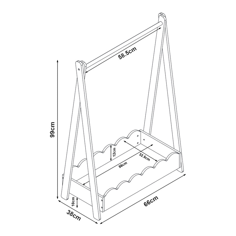 Szkic wymiarowy Szafka na ubrania dziecięce Vestnes 99x66x38 cm [en.casa]