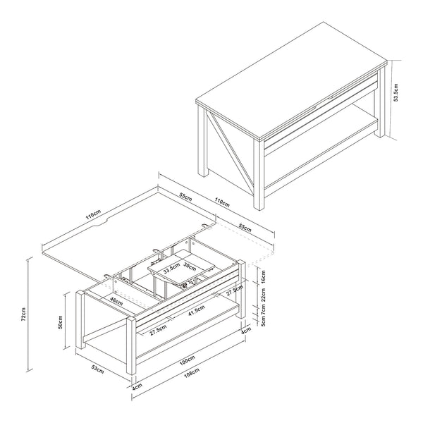 Stolik kawowy Kasama z podnoszonym blatem i schowkiem 110x55x54 cm orzech/biały [en.casa]