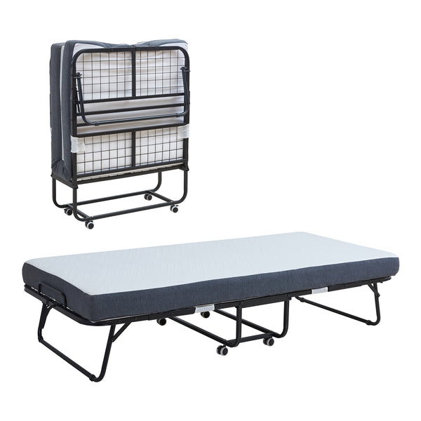 Metalowe łóżko składane Borjavle z materacem 200x90cm czarne [en.casa]