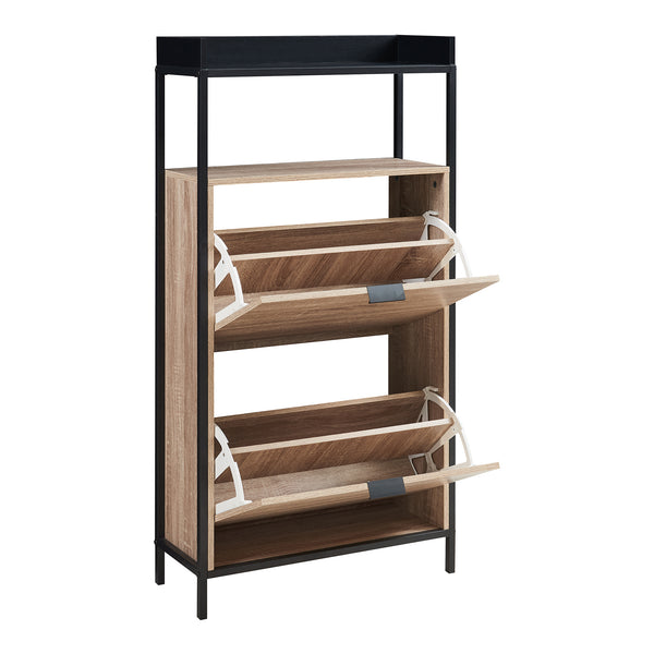 Wózek na buty Belana z 2 klapami 116x60x24 cm czarny/dąb [en.casa]