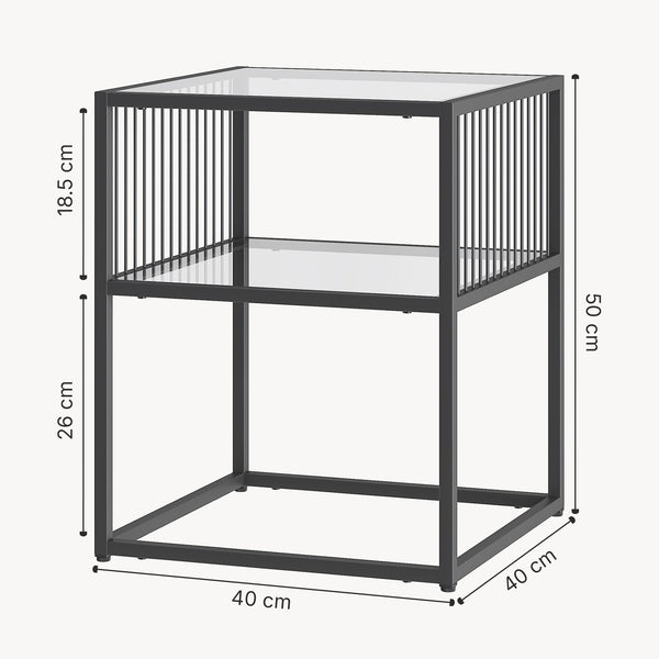 Stolik boczny Tronevn ze szklanym blatem 50x40x40 cm czarny [en.casa]