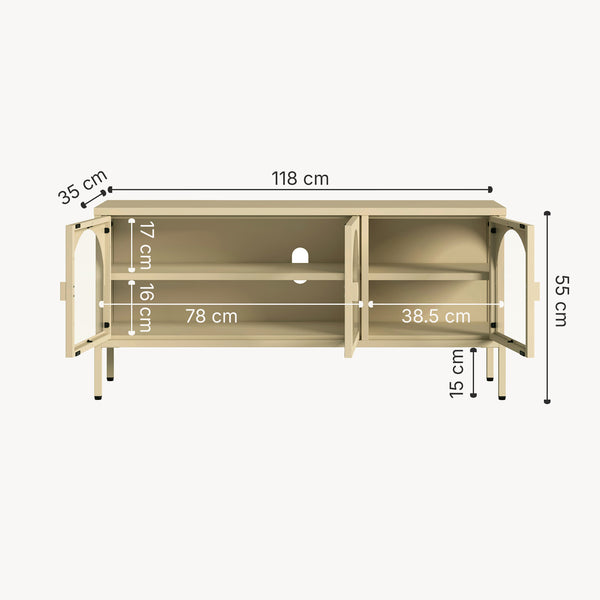 Witryna-komoda Klippestad stal 118x35x55 cm kolor wielbłądzi [en.casa]