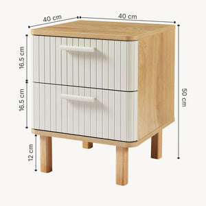 Stolik nocny Ferrersp z 2 szufladami 50x40x40 cm dąb optyka/piaskowy kolor [en.casa]