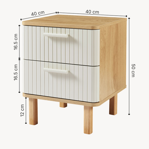 Stolik nocny Ferrersp z 2 szufladami 50x40x40 cm dąb optyka/piaskowy kolor [en.casa]