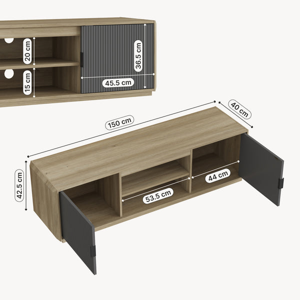 Szafka RTV Trömi 150x40x43 cm dąb optyczny/szary [en.casa]