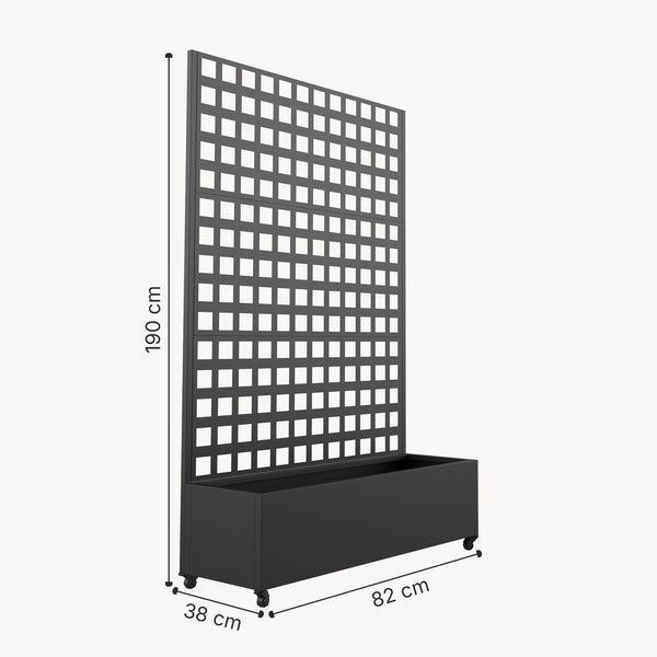 Przegroda Toma z donicą na kwiaty ze stali 190x82x38 cm czarna [casa.pro]