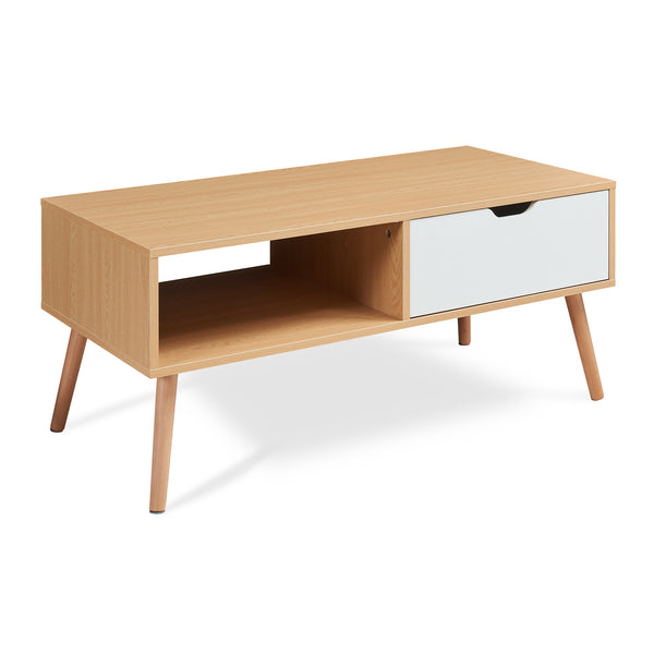 Stolik kawowy Bordkak z szufladą 100x48x45 cm dąb optyka/biały [en.casa]