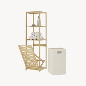 Regał łazienkowy z koszem na pranie Anun 130x36x33 cm bambus kolor drewna [en.casa]