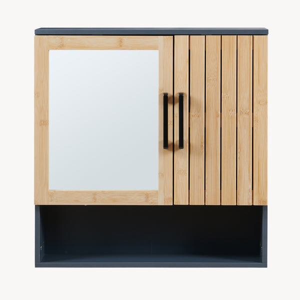 Szafka z lustrem Svanes 58x56x13 cm Ciemnoszary/Naturalny [en.casa]