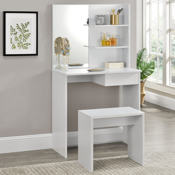 Toaletka Katrineholm z lustrem i stołkiem biała en.casa