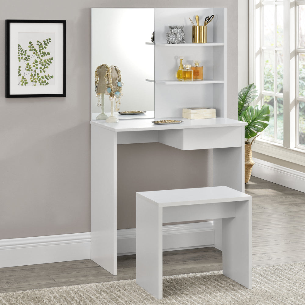 Schminktisch Katrineholm mit Spiegel und Hocker Weiß en.casa - premiumXL