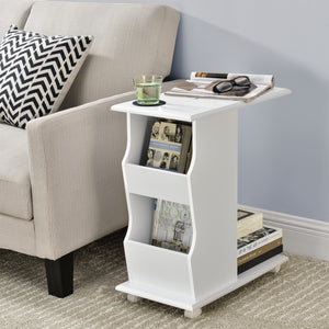 Stolik boczny Kungälv 53x30x63 cm Kółka i schowki Biały en.casa