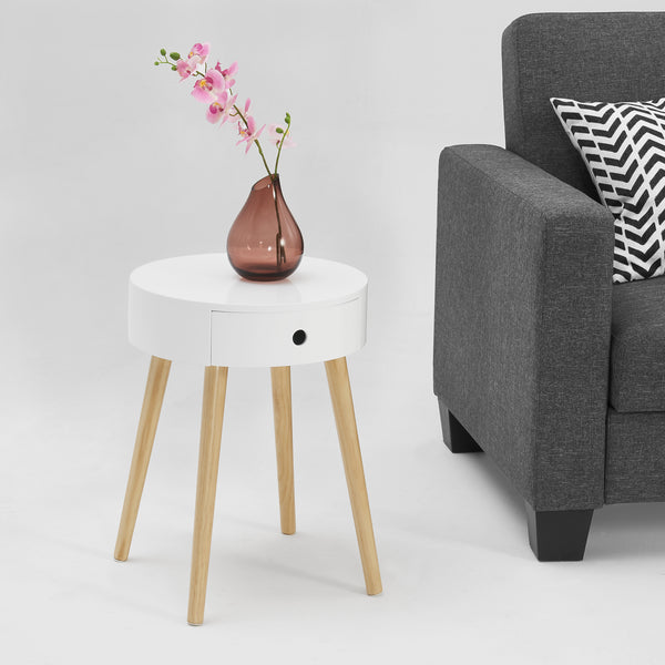Stolik nocny Aurich 50x38x38 cm z szufladą w stylu retro biały en.casa