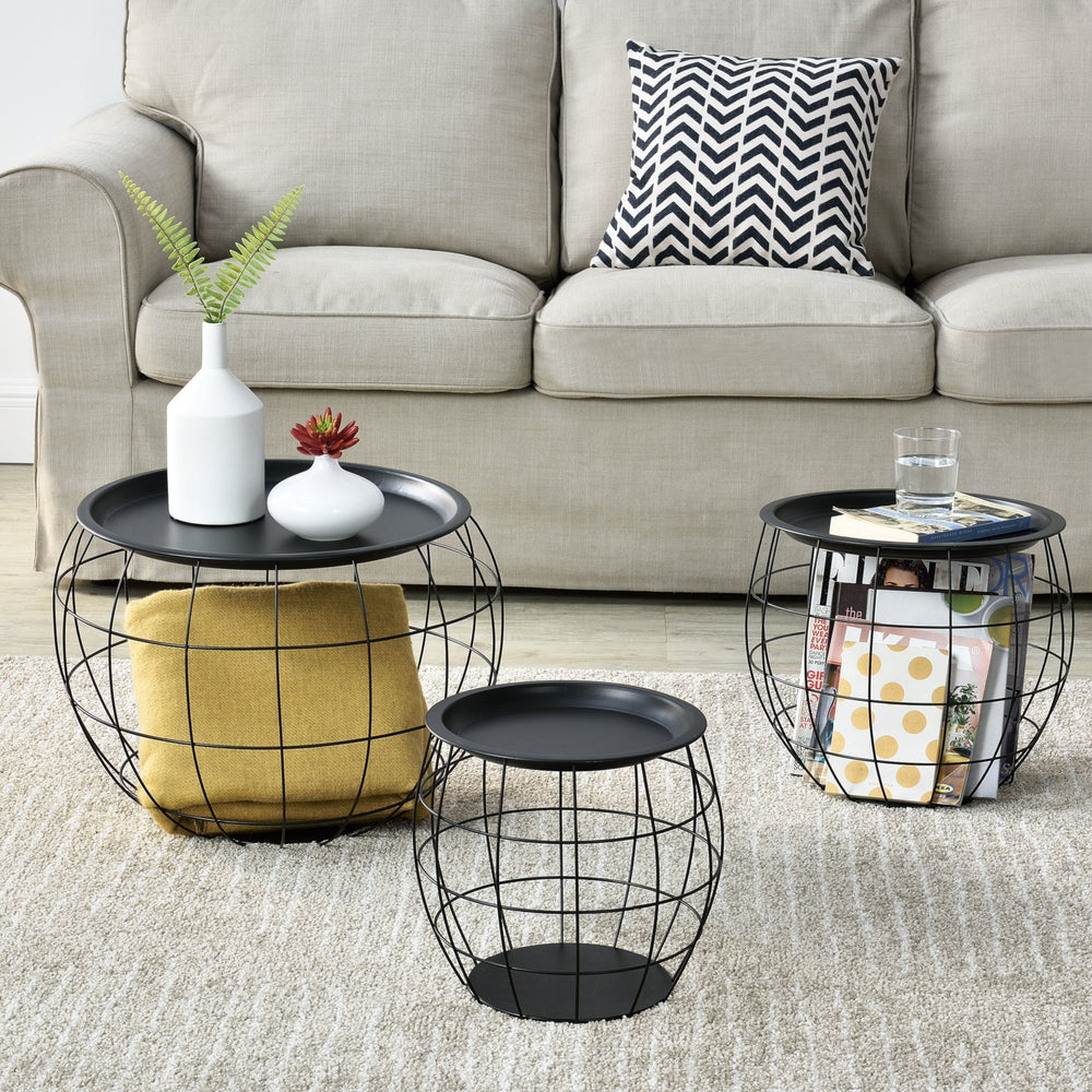 Couchtisch Neman 3er Set Metallkorb Schwarz en.casa - premiumXL