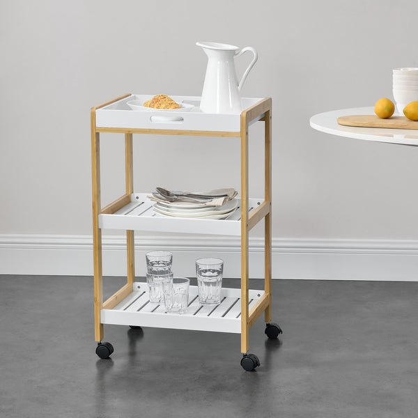 Wózek do serwowania Lugano 75x46x35 cm Wózek z półką biały/naturalny en.casa