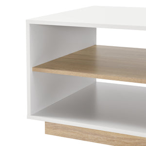Stolik kawowy Trelleborg 100x60x46 cm z 2 półkami biały/dąb en.casa