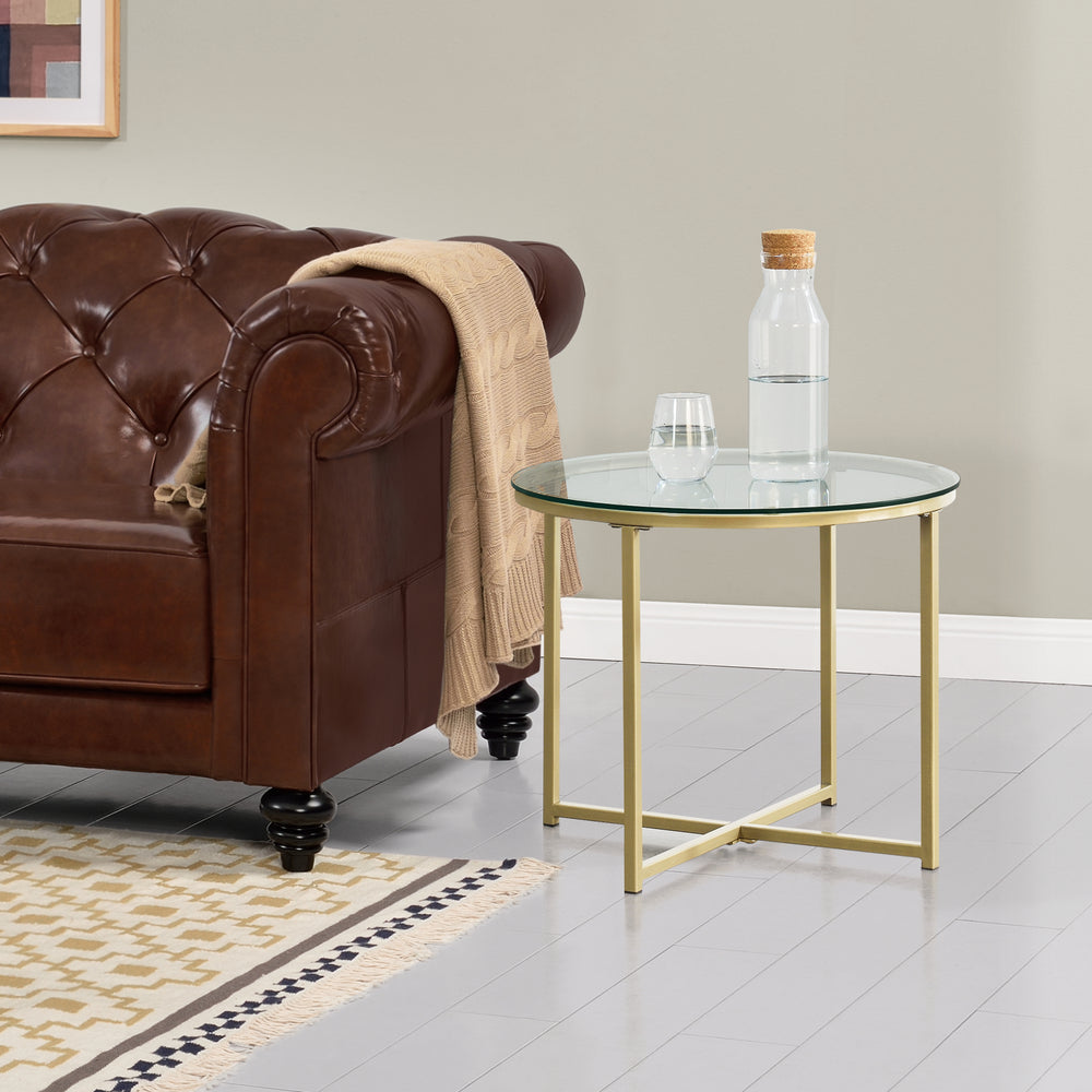 Stolik boczny Alavieska stalowa rama 50 x 42 cm złoty en.casa